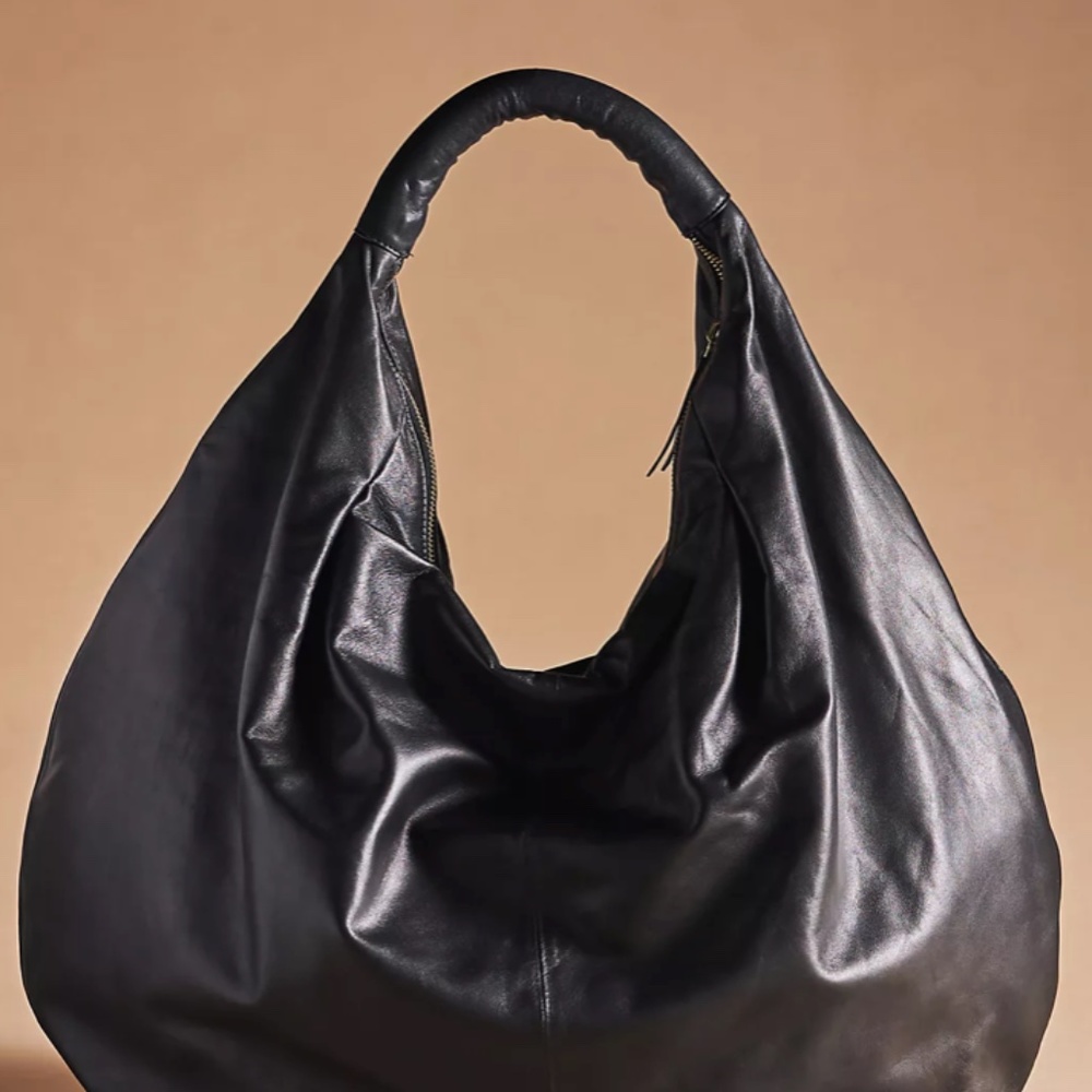 Anthropologie Oversized Black Leather Bag